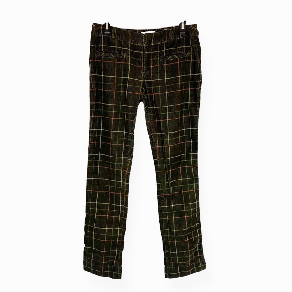 Pilcro And The Letter Press Green Corduroy Slacks Plaid No. 28 100% Cotton Boho